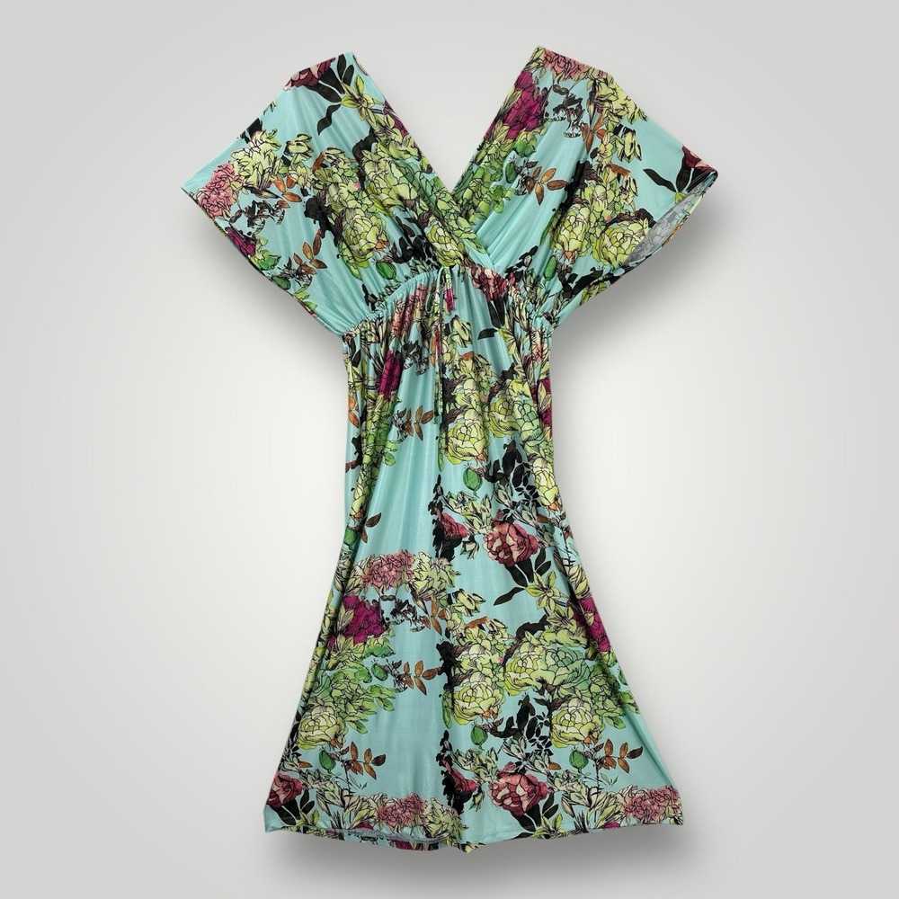 NWT KOH KOH Maxi Dress Womens 3XL Multicolor V Neck Flutter Sleeve Plus Size